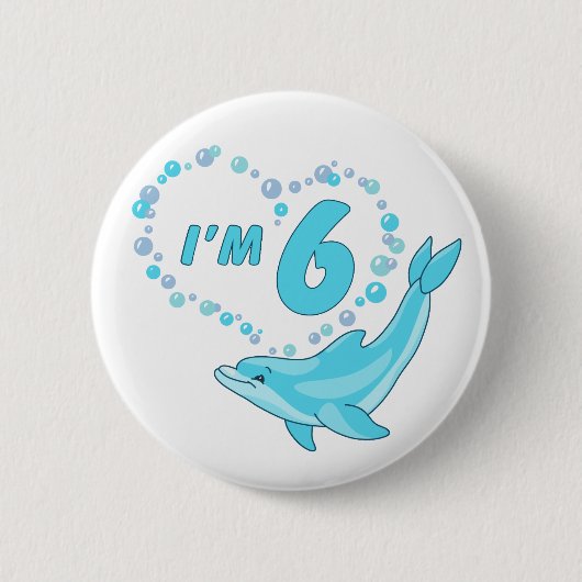 Dolphin Heart 6. Geburtstag Button (Vorderseite)