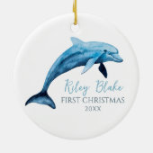Dolphin Illustration Baby First Christmas Keramik Ornament (Hinten)