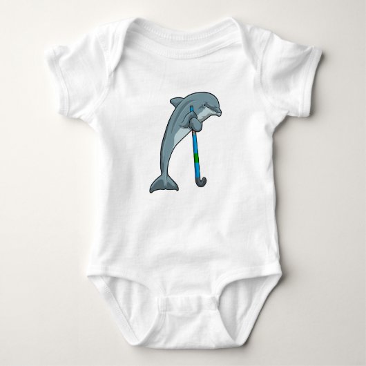 Dolphin im Hockey mit Hockeystick Baby Strampler (Vorderseite)