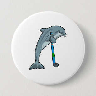 Dolphin im Hockey mit Hockeystick Button