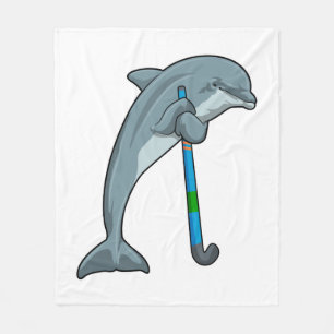 Dolphin im Hockey mit Hockeystick Fleecedecke
