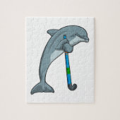 Dolphin im Hockey mit Hockeystick Puzzle (Vertikal)