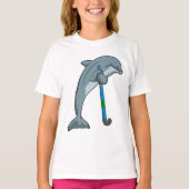 Dolphin im Hockey mit Hockeystick T-Shirt (Vorderseite)