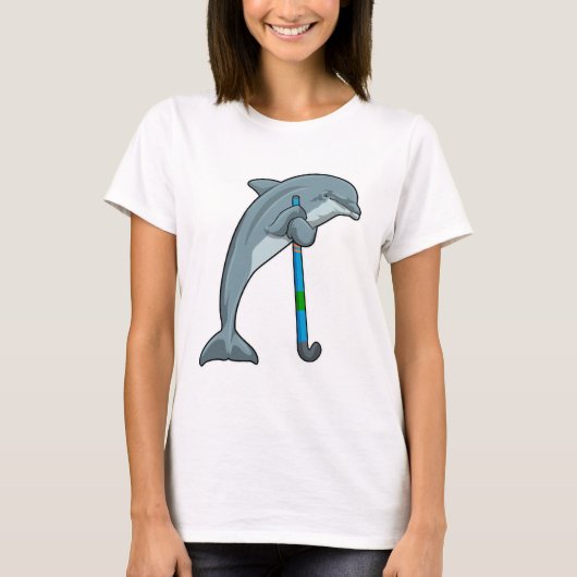 Dolphin im Hockey mit Hockeystick T-Shirt (Vorderseite)