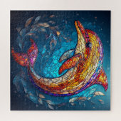 Dolphin im künstlerischen Stil aus verkettetem Gla Puzzle (Horizontal)