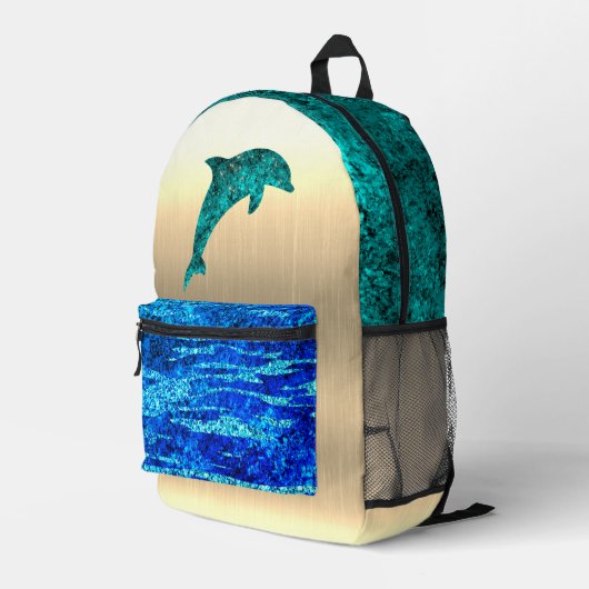Dolphin im Meer, funkelnd Bedruckter Rucksack (Rückseitige Ecke Rechts)