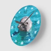 Dolphin in blauen Wasserhärten nummeriert Runde Wanduhr (Winkel)