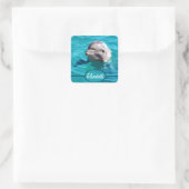 Dolphin in Blue Water Foto Quadratischer Aufkleber (Tasche)