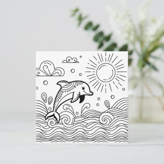 Dolphin in den Wellen | Farbseite des Kindes (Stehend Vorderseite)