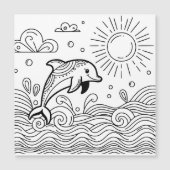 Dolphin in den Wellen | Farbseite des Kindes Magnetkarte (Vorderseite)