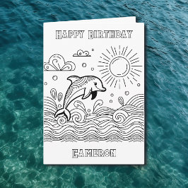 Dolphin in den Wellen | Geburtstag des Kindes färb Karte