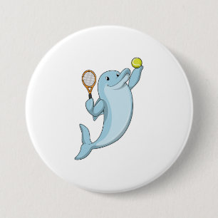 Dolphin in Tennis mit Tennisschläger Button
