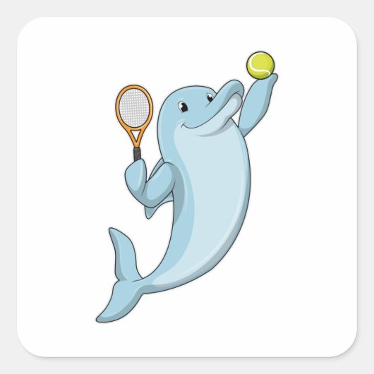 Dolphin in Tennis mit Tennisschläger Quadratischer Aufkleber (Vorderseite)