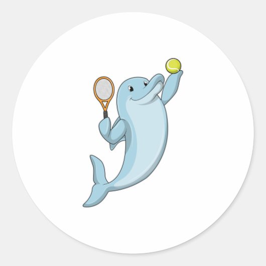 Dolphin in Tennis mit Tennisschläger Runder Aufkleber (Vorderseite)