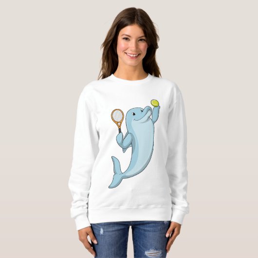 Dolphin in Tennis mit Tennisschläger Sweatshirt (Vorne ganz)