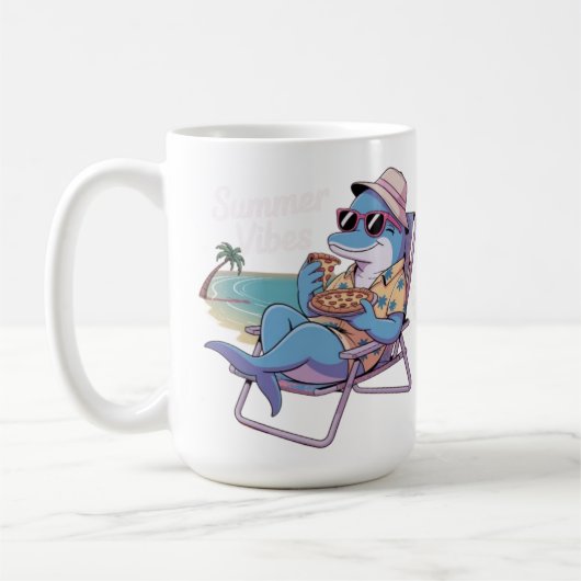 Dolphin isst im Sommerurlaub Pizza Kaffeetasse (Links)