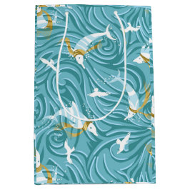 Dolphin Joy Tropical Nautical Christmas/Aqua, Gold Mittlere Geschenktüte