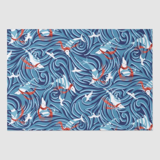 Dolphin Joy Tropical Nautical Christmas/Blue, Red Seidenpapier (Vorderseite)