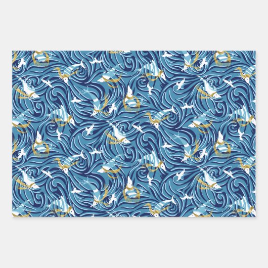 Dolphin Joy Tropical Ocean Schönes Weihnachten Geschenkpapier Set (Vorderseite 3)