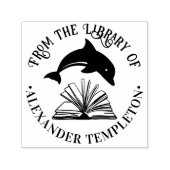 Dolphin Jumping over Open Book Library Name Permastempel (Design)