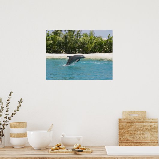 Dolphin Jumping Tropical Beach Poster (Küche)