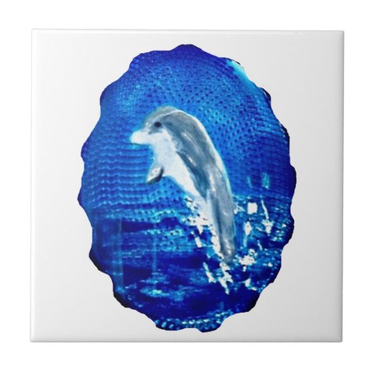 Dolphin Leaping Art Blue Fliese (Vorderseite)