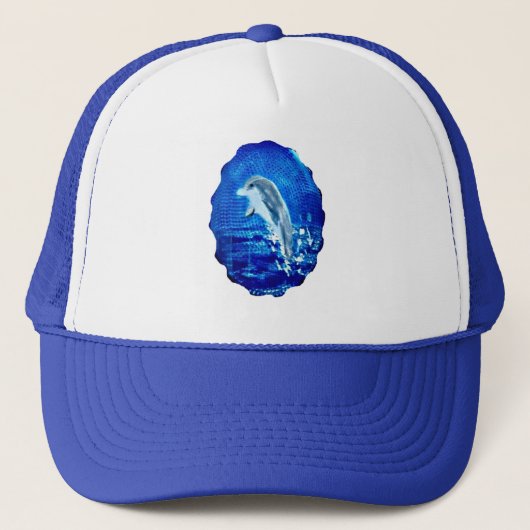 Dolphin Leaping Art Blue Truckerkappe (Vorderseite)