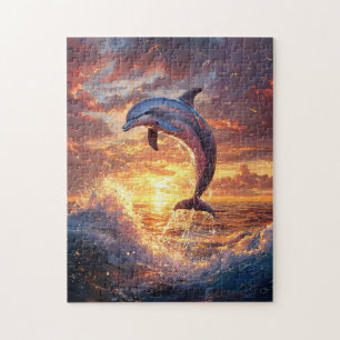 Dolphin Leaping bei Sonnenuntergang Puzzle