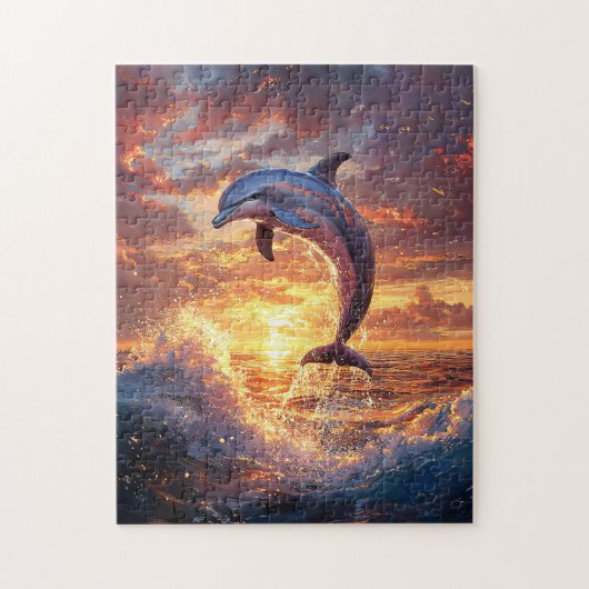 Dolphin Leaping bei Sonnenuntergang Puzzle (Vertikal)