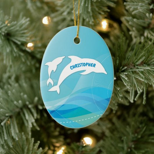 Dolphin Leaping im Ozean Personalisiert Keramik Ornament (Baum)