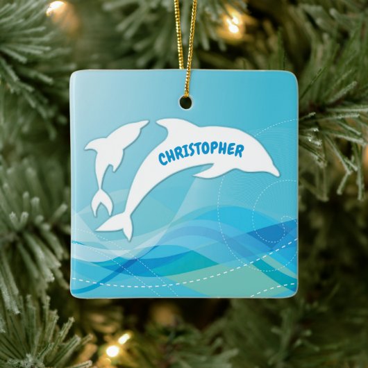 Dolphin Leaping im Ozean Personalisiert Keramikornament (Baum)
