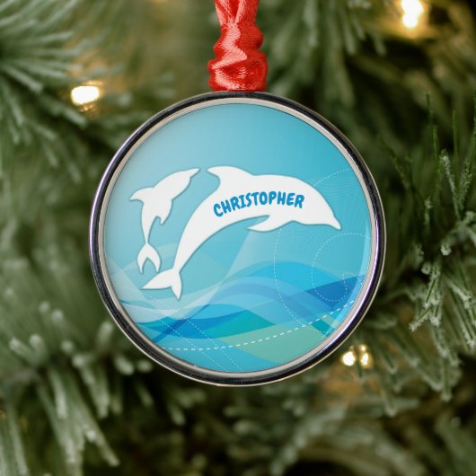 Dolphin Leaping im Ozean Personalisiert Ornament Aus Metall (Baum)