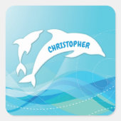 Dolphin Leaping im Ozean Personalisiert Quadratischer Aufkleber (Vorderseite)