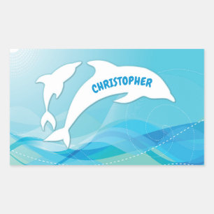 Dolphin Leaping im Ozean Personalisiert Rechteckiger Aufkleber