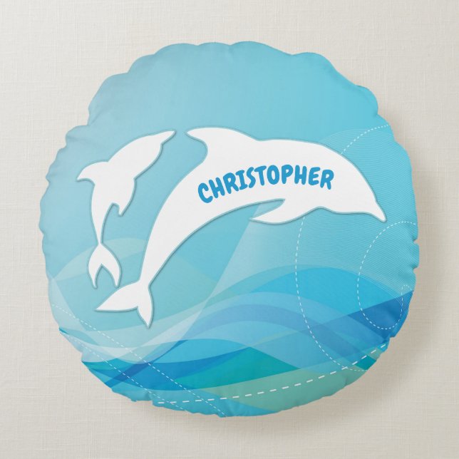 Dolphin Leaping im Ozean Personalisiert Rundes Kissen (Vorderseite)