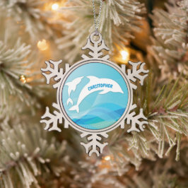 Dolphin Leaping im Ozean Personalisiert Schneeflocken Zinn-Ornament