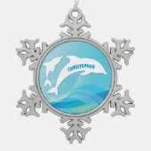 Dolphin Leaping im Ozean Personalisiert Schneeflocken Zinn-Ornament (Vorderseite)