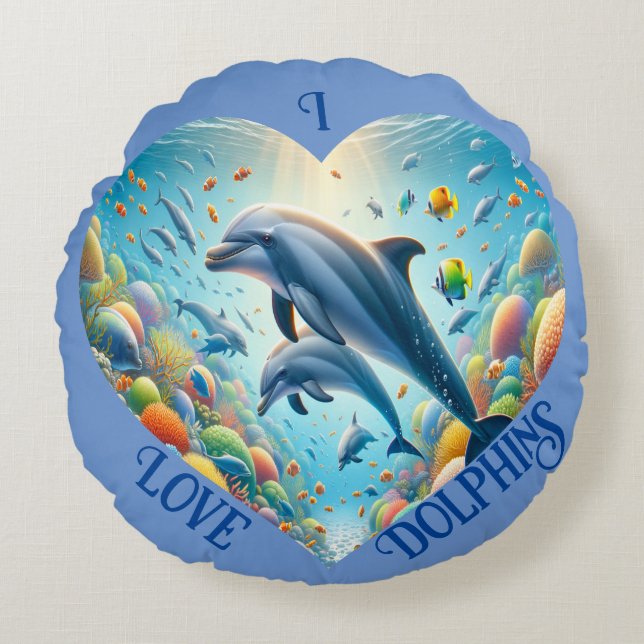 Dolphin-Liebe individuell anpassbar Rundes Kissen (Vorderseite)