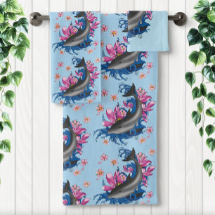 Dolphin Lotus Blume Kirschblüten Badhandtuch Set
