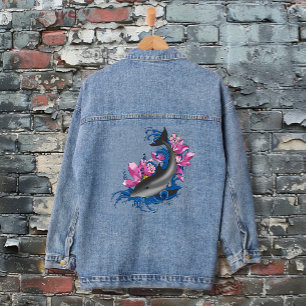 Dolphin Lotus Blume Kirschblüten Jeansjacke