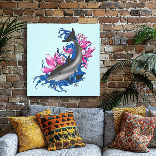 Dolphin Lotus Blume Kirschblüten Leinwanddruck