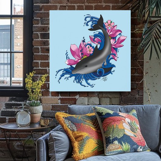 Dolphin Lotus Blume Kirschblüten Poster
