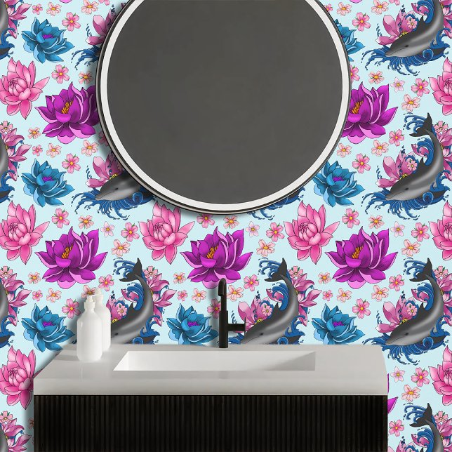 Dolphin Lotus Blume Kirschblüten Tapete (Von Creator hochgeladen)