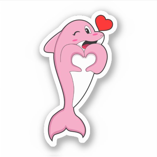Dolphin Love Heart Aufkleber (Vorderseite)