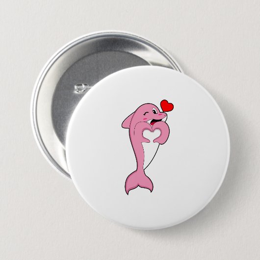 Dolphin Love Heart Button (Vorne & Hinten)