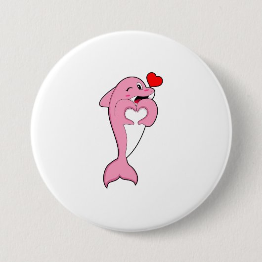 Dolphin Love Heart Button (Vorderseite)