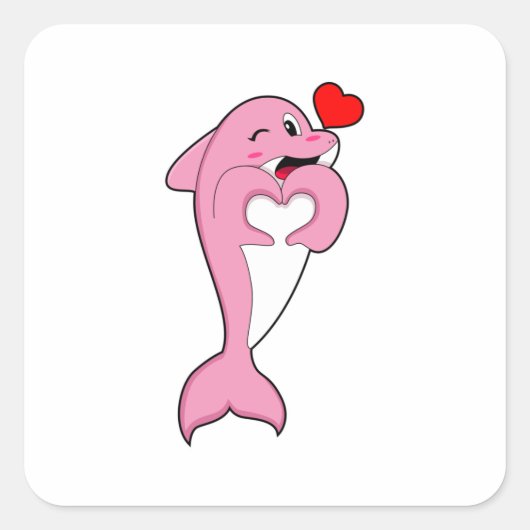 Dolphin Love Heart Quadratischer Aufkleber (Vorderseite)