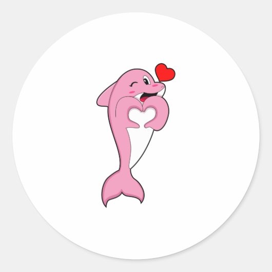 Dolphin Love Heart Runder Aufkleber (Vorderseite)