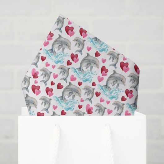 Dolphin Love Valentine's Tissue Paper in White Seidenpapier (Geschenk Tasche)