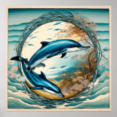 Dolphin-Malerei mit Algenzirkel Blauer Himmel Harm Poster (Vorne)
